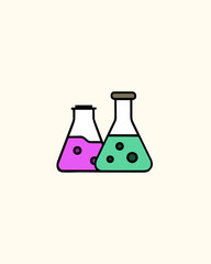 laboratory glassware with colorful liquid
