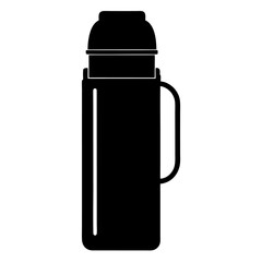 Black silhouette of a thermos with a realistic design perfect for travel and outdoor adventures