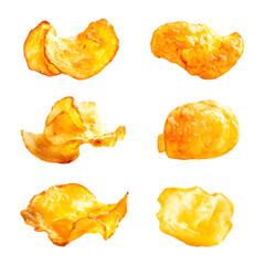 Assorted Crispy Potato Chips Isolated on Transparent Background for Snack Advertising