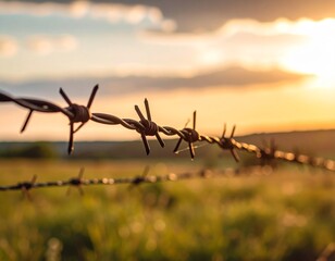 Close Up of Sharp Barbed Wire with Rustic Metal Texture