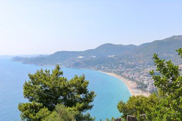 view of the sea and Cleopatra beach in Alanya from the Alanya fortress