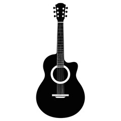 Naklejka premium Striking black silhouette of a detailed acoustic guitar with realistic string elements