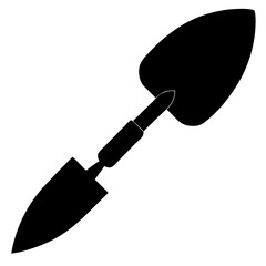 Simple black silhouette of a gardening trowel with a realistic handle design element