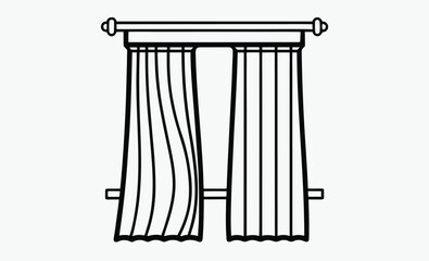Curtain silhouette, Curtain Semi Pulled Silhouette Black Vector, Elegant Window Drapery Illustration Format 