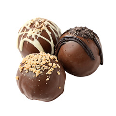 Assorted Chocolate Truffles with Decadent Toppings on a White Background