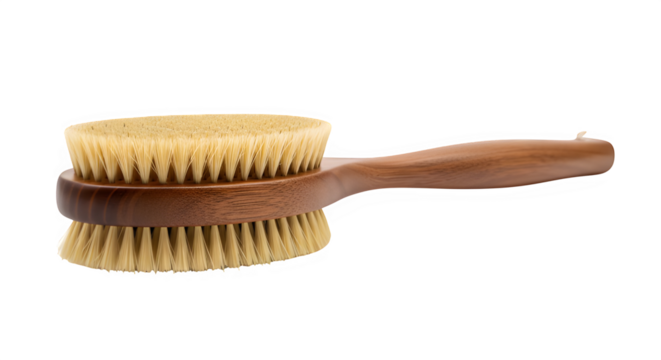 Wooden brush with soft bristles for grooming pets or cleaning  isolate