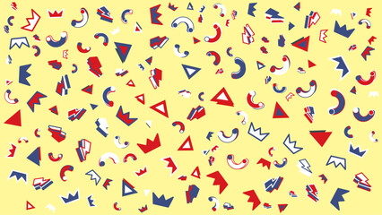 Yellow background with red blue and white geometric shapes. Vector for abstract background, presentation, website, and creative poster.