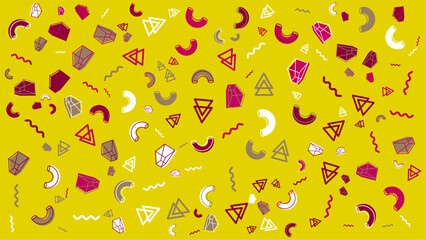Vibrant yellow background with geometric shapes and pasta. Vector for abstract background, presentation, website, and creative poster.