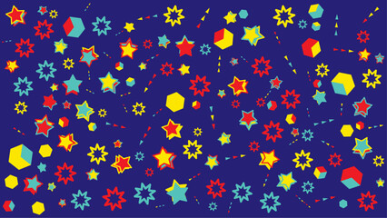 Teal background with colorful geometric shapes. Vector for abstract background, presentation, website, and creative poster.