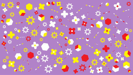 Teal background with scattered red gray and black geometric shapes. Vector for abstract background, presentation, website, and creative poster.