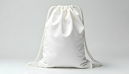 White Drawstring Bag Isolated on White Background for Design and Mockups