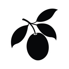 A Simple Black Silhouette of a Single Plum on a Branch
