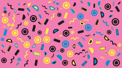 Pink background with colorful geometric shapes. Vector for abstract background, presentation, website, and creative poster.