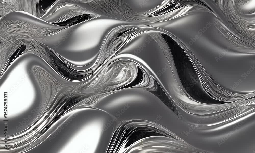 Poster a close-up of the silver liquid texture, with a metallic sheen and smooth curves creating an abstrac
