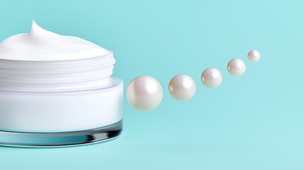 A jar of cream next to a white cream swirl against a soft pastel background highlighting skin care benefits in a macro perspective