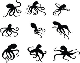 Ocean Shadow Dance Elegant Octopus Silhouette in Motion Deep Sea Octopus Silhouette for Minimalist Art