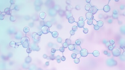 Enlarged view of a molecular structure featuring numerous bubbles set against a soft pastel background highlighting the beauty of science