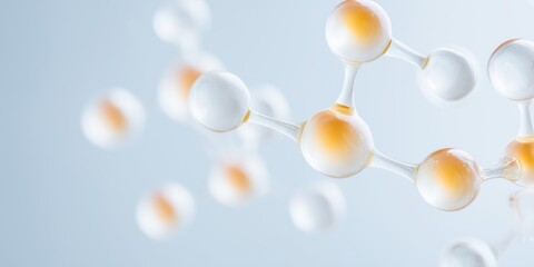 Enlarged view of an intricate molecule composed of numerous spheres displayed in a soft pastel background emphasizing scientific complexity