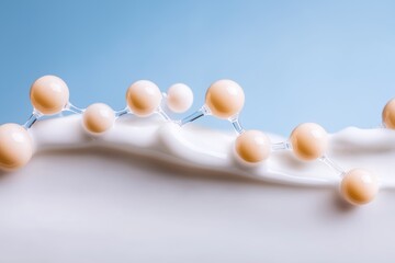 Enlarged image of intricate molecules interacting with fresh eggs in a soft pastel tone creating a unique and scientific visual experience