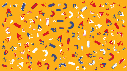 Yellow background with red white and blue shapes. Vector for abstract background, presentation, website, and creative poster.
