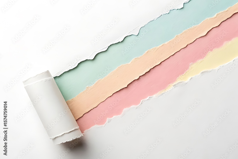 Poster torn paper revealing pastel colors creating a visually appealing abstract design