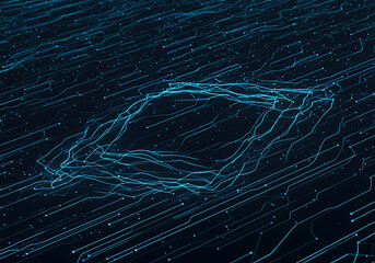 Abstract Data Flow Visualizing Network Connections in a Digital Landscape with Glowing Blue Lines and Geometric Shapes