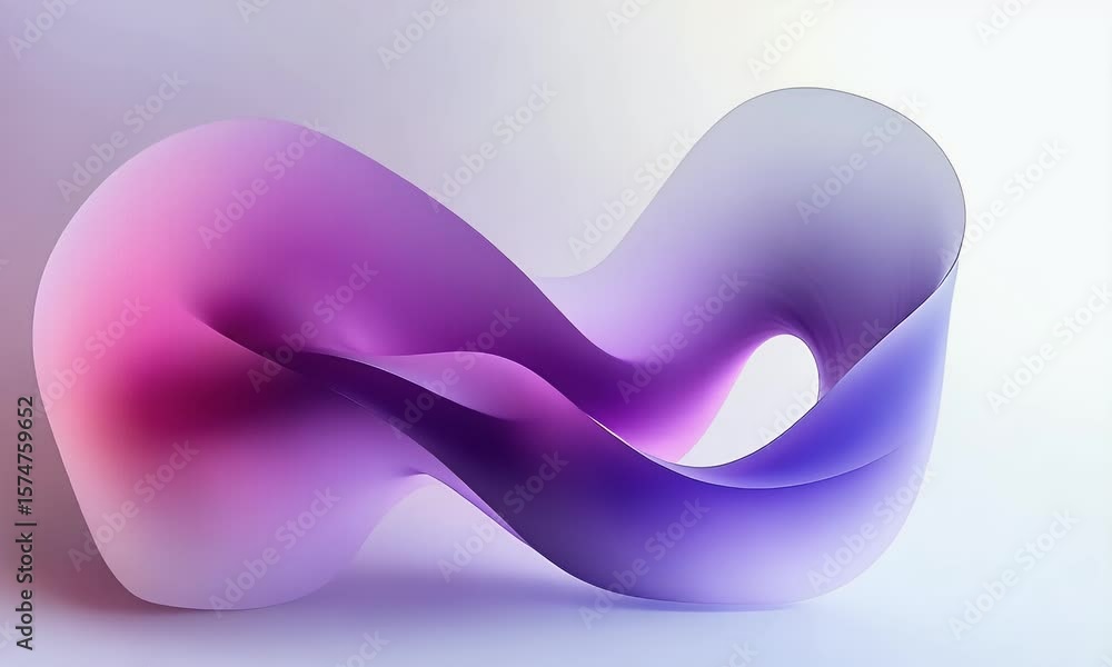 Poster a white background with a gradient color of purple and pink, featuring an abstract shape in the midd