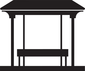 Fototapeta premium Simple bus stop shelter with bench silhouette isolated on white background