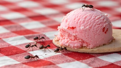 Funny Ant Invasion on a Dropped Ice Cream Scoop