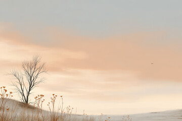 Obraz premium photorealistic ultraminimalist landscape showcasing serene beauty of nature with emphasis on simplicity