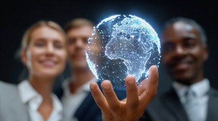 Esg strategy target connect business professionals holding digital globe network innovation teamwork success