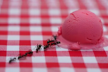 Funny Ant Invasion on a Dropped Ice Cream Scoop