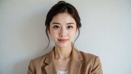 Realistic Portrait of a Young Woman with Neutral Background
