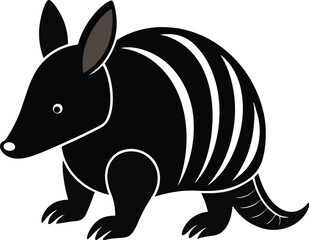 Fototapeta premium Cute cartoon armadillo silhouette with stripes isolated on white background