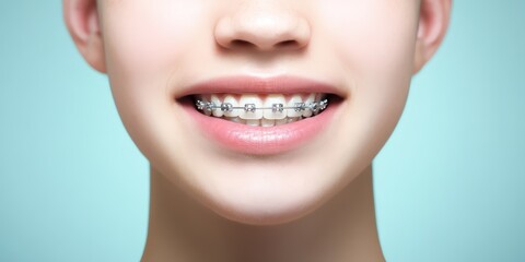 Cropped portrait of young woman smiling with dental braces showing natural beauty and healthy teeth orthodontic treatment concept for dental care hygiene medicine and modern healthcare promotion