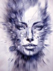 woman blue face effect