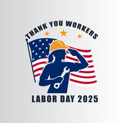 Labor Day 2025 with Saluting Worker and USA Flag