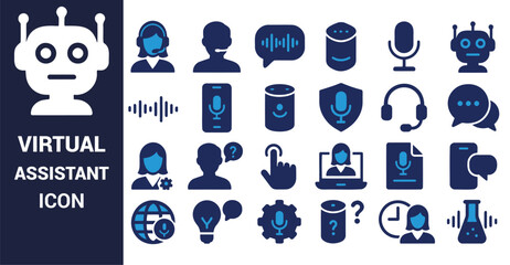 Virtual assistant icons with robots and communication symbols technology