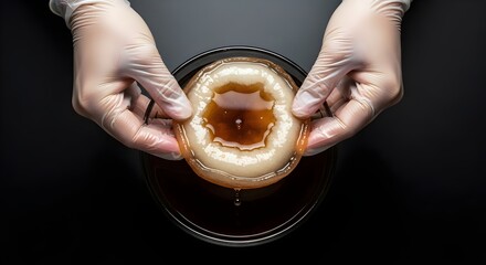 Hands in Sterile Gloves Holding a Kombucha Tea SCOBY Culture
