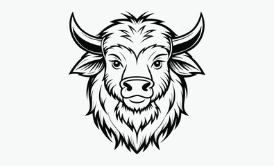 Yak head silhouette, Yak Head in Silhouette Vector, Strong Black Vector Art for Rustic Animal Illustration 