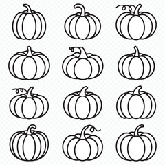 hand-drawn pumpkin vector pack with 12 unique outline illustrations