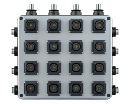 Sixteen-camera array module for multi-angle imaging applications on a transparent background