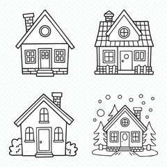 detailed minimalistic line drawings of houses in vector format ideal for editorial, stationery, and branding materials