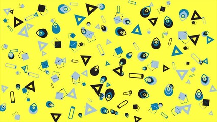 Yellow background with abstract shapes. Abstract seamless memphis loop video for presentation, intro, outro, and social media.