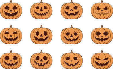 Halloween Pumpkin Faces Vector Set – Cute and Scary Jack-o’-Lanterns