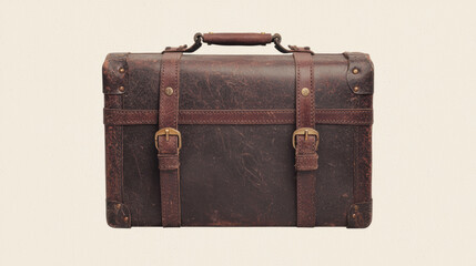 Vintage dark brown leather suitcase with dual buckle straps and a top handle, showcasing a classic, rugged design ideal for travel or storage.