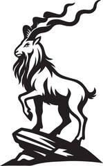 Majestic ibex on rocky outcrop wildlife art, Bold mountain goat standing illustration