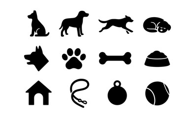 Naklejka premium Dog care silhouettes: essential icons for pet lovers and animal services