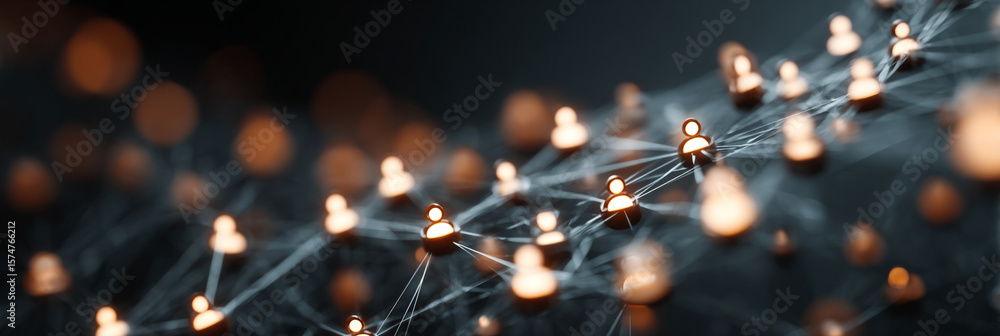 Aufkleber a network of human figures connected by lines with a blurred background effect