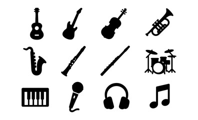 Silhouette musical instruments collection: elegant icons for music projects